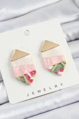 Pirinç Mermer Desenli Vintage Geometrik Model Gold Renk Kadın Küpe