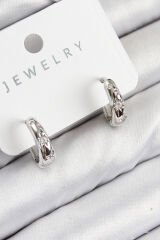 Pirinç Zirkon Taşlı Halka Model Gümüş Renk Kadın Küpe