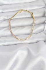 Pembe ve Beyaz Zirkon Taşlı Gold Renk Su Yolu Kadın Bileklik