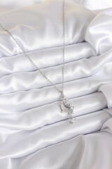 316L Çelik Zincir Gümüş Renk Zirkon Taşlı Ay Model Sallantı Yıldız Detay Kadın Kolye