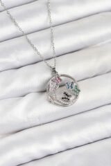 316L Çelik Zincir Gümüş Renk Zirkon Taşlı Kelebekli Kadın Kolye