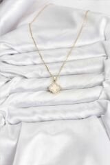 316L Çelik Zincir Gold Renk Sedefli Yonca Kadın Kolye