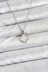 316L Çelik Zincir Gümüş Renk Sedefli Yonca Kadın Kolye