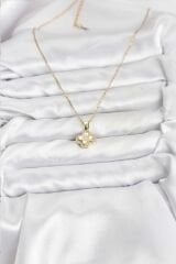 316L Çelik Zincir Gold Renk Zirkon Taşlı Yonca Model Kadın Kolye