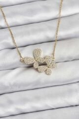 316L Çelik Zincir Gold Renk Zirkon Taşlı Kelebek Model Kadın Kolye