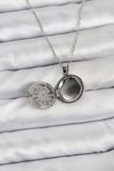 316L Çelik Zincir Gümüş Renk Kutup Yıldızı Kapaklı Model Kadın Kolye