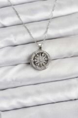 316L Çelik Zincir Gümüş Renk Kutup Yıldızı Kapaklı Model Kadın Kolye