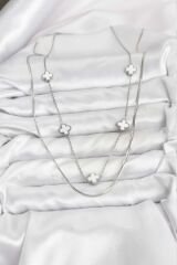 316L Çelik Zincir Gümüş Renk İtalyan Zincirli Yonca Model Kadın Kolye