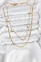 316L Çelik Zincir Gold Renk İtalyan Zincirli Yonca Model Kadın Kolye