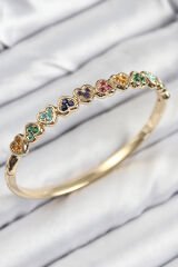 Pirinç Renkli Zirkon Taşlı Sıralı Kalp Model Gold Renk Kadın Kelepçe