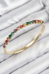 Pirinç Renkli Zirkon Taşlı Kalp Model Gold Renk Kadın Kelepçe