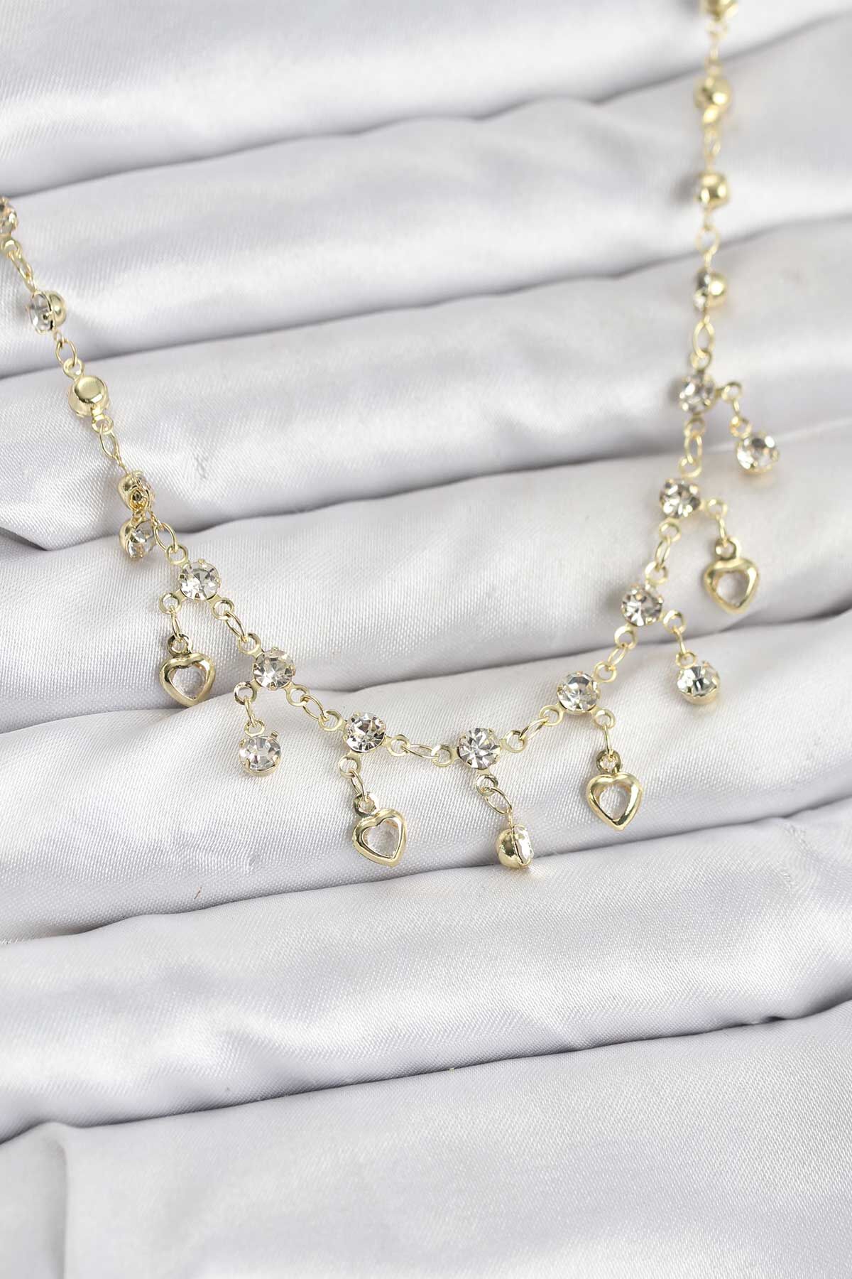 316L Çelik Zincir Gold Renk Zirkon Taşlı Kadın Kolye