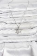 316L Çelik Zincir Gümüş Renk Kar Tanesi Model Zirkon Taşlı Kadın Kolye