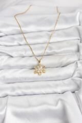 316L Çelik Zincir Gold Renk Kar Tanesi Model Zirkon Taşlı Kadın Kolye