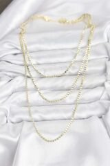 316L Çelik Zincir Gold Renk Ezme Zincir Model 3'lü Kadın Kolye