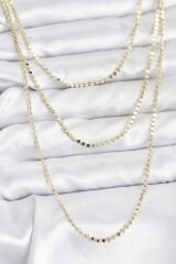 316L Çelik Zincir Gold Renk Ezme Zincir Model 3'lü Kadın Kolye