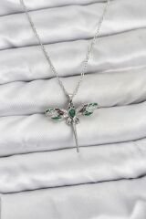 316L Çelik Zincir Gümüş Renk Yusufçuk Model Zirkon Taşlı Kadın Kolye