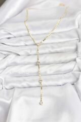 316L Çelik Gold Renk Ezme Zincir Model Y Kadın Kolye