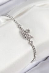 Pirinç Zirkon Taşlı Kuğu Model Gümüş Renk Kadın Bileklik