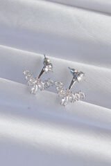 Pirinç Gümüş Renk Zirkon Taşlı V Model Küpe