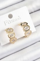 Pirinç Zirkon Taşlı Damla Figürlü Halka Model Gold Renk Kadın Küpe