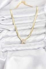 Gold Renk Pirinç Yıldız Zirkon Taşlı Kadın Kolye