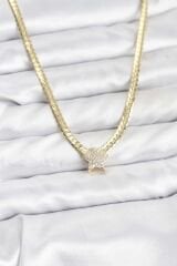 Gold Renk Pirinç Yıldız Zirkon Taşlı Kadın Kolye