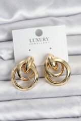 Gold Renk Halka Model Pirinç Kadın Küpe