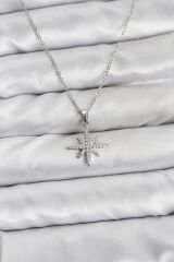 316L Çelik Zincir Gümüş Renk Kutup Yıldızı Model Zirkon Taşlı Kadın Kolye