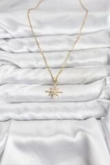 316L Çelik Zincir Gold Renk Kutup Yıldızı Model Zirkon Taşlı Kadın Kolye