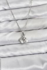 316L Çelik Zincir Gümüş Renk Deniz Kabuğu ve Deniz Yıldızı Model Zirkon Taşlı Kadın Kolye