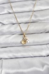 316L Çelik Zincir Gold Renk Deniz Kabuğu ve Deniz Yıldızı Model Zirkon Taşlı Kadın Kolye