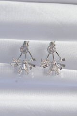 Pirinç Gümüş Renk Zirkon Taşlı Yassı Fiyonk Model Küpe