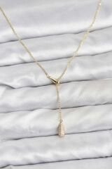 Pirinç Gold Renk Asansörlü Damla Model Kadın Kolye