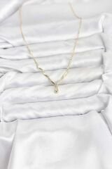 Pirinç Gold Renk Damla Model Kadın Kolye