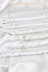 Pirinç Gold Renk Yonca Model 2'li Kadın Kolye