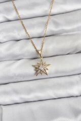 316L Çelik Zincir Gold Renk Yıldız Model Zirkon Taşlı Kadın Kolye