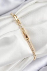 Pirinç Zirkon Taşlı Yıldız Model Gold Renk Kadın Bileklik