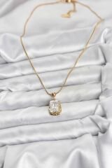 316L Çelik Zincir Gold Renk Zirkon Taşlı Kadın Kolye