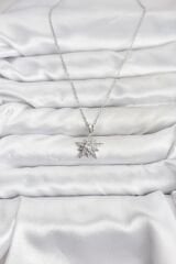 316L Çelik Zincir Gümüş Renk Yıldız Model Zirkon Taşlı Kadın Kolye