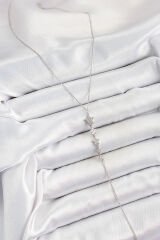 Pirinç Zirkon Taşlı Sıralı Yıldız Figürlü Y Model Gümüş Renk Kadın Kolye