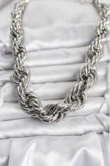 Pirinç Gümüş Renk Sarmal Halat Model Kadın Kolye