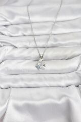 316L Çelik Zincir Gümüş Renk Balık Model Zirkon Taşlı Kadın Kolye