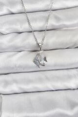 316L Çelik Zincir Gümüş Renk Balık Model Zirkon Taşlı Kadın Kolye