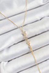 Pirinç Zirkon Taşlı Sıralı Yıldız Figürlü Y Model Gold Renk Kadın Kolye