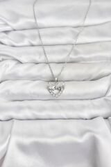 316L Çelik Zincir Gümüş Renk Kalp ve Fiyonk Model Zirkon Taşlı Kadın Kolye