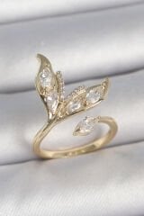 Pirinç Gold Renk Zirkon Taşlı Balık Kuyruğu Model Ayarlanabilir Model Kadın Yüzük