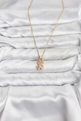 316L Çelik Zincir Gold Renk Teddy Bear Model Zirkon Taşlı Kadın Kolye