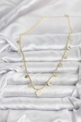 Pirinç Gold Renk Yonca Model Kadın Kolye