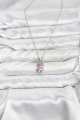 316L Çelik Zincir Gümüş Renk Teddy Bear Model Zirkon Taşlı Kadın Kolye